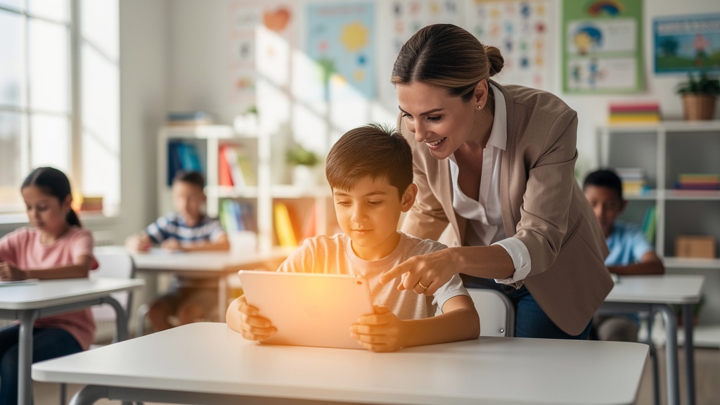 Enseignante aidant un élève dyslexique